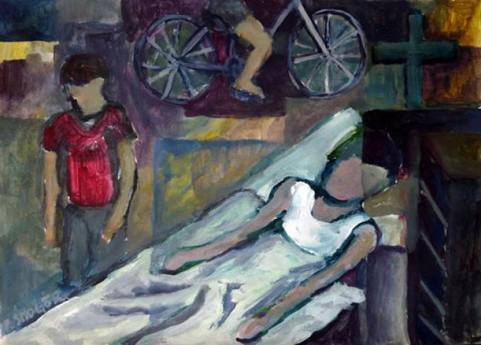 Śmierć Krzyśka, akryl na papierze, 2009, Kłodzko